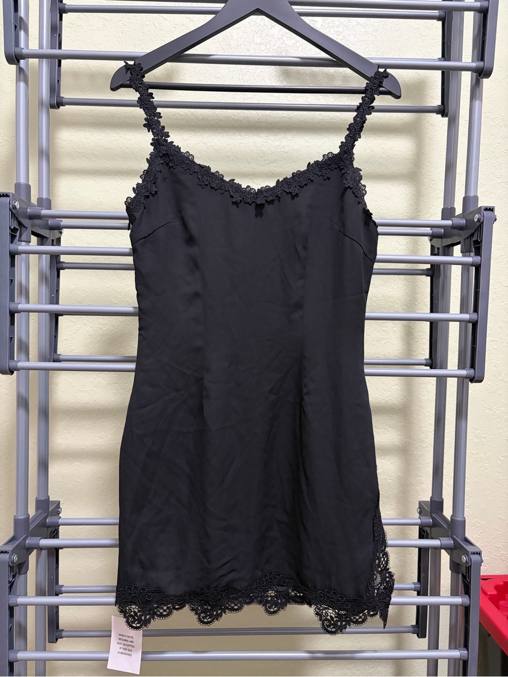 superdown Black Lace-Trim Slip Dress
